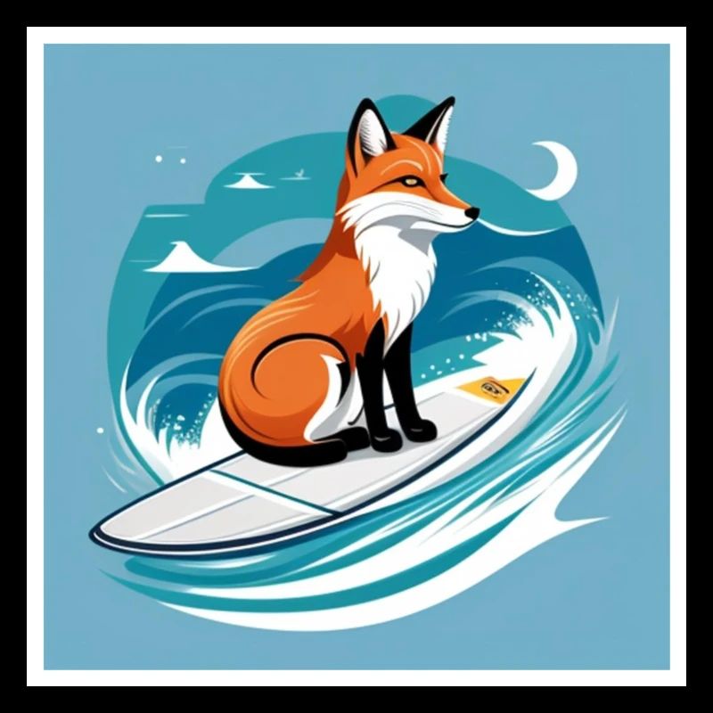 Renard sur la planche de surf dans la mer