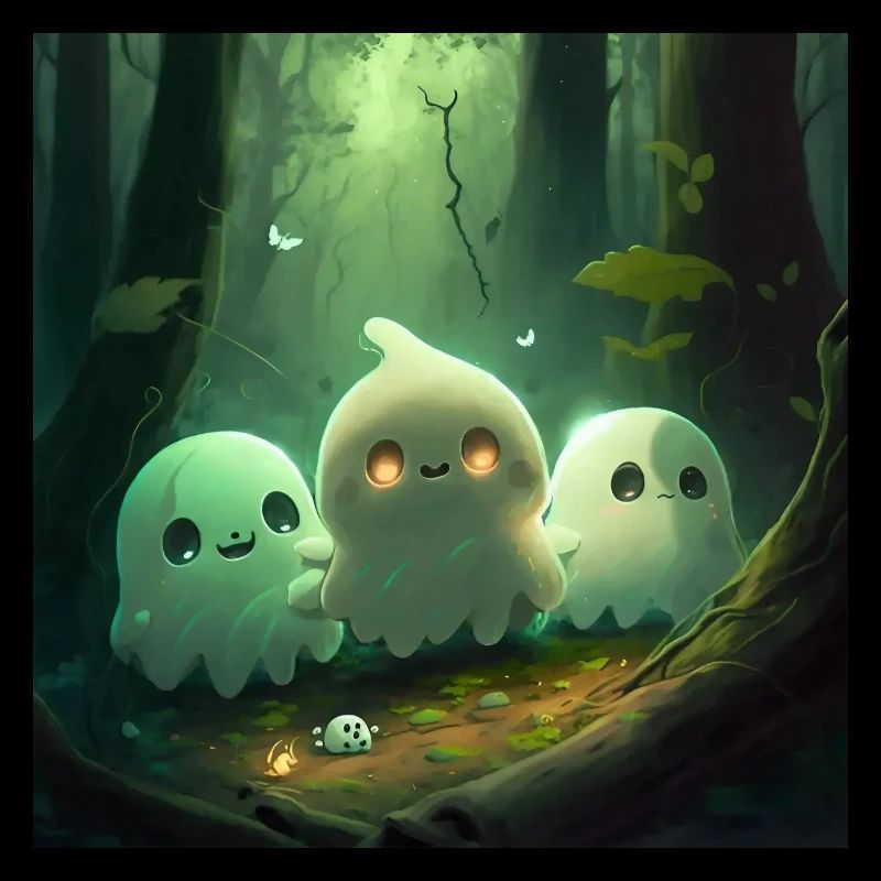 Cute ghosts in a forest