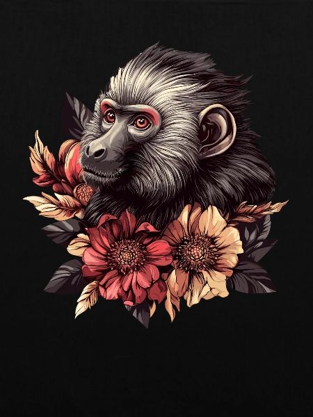 Nachdenklicher Affe mit Blumen