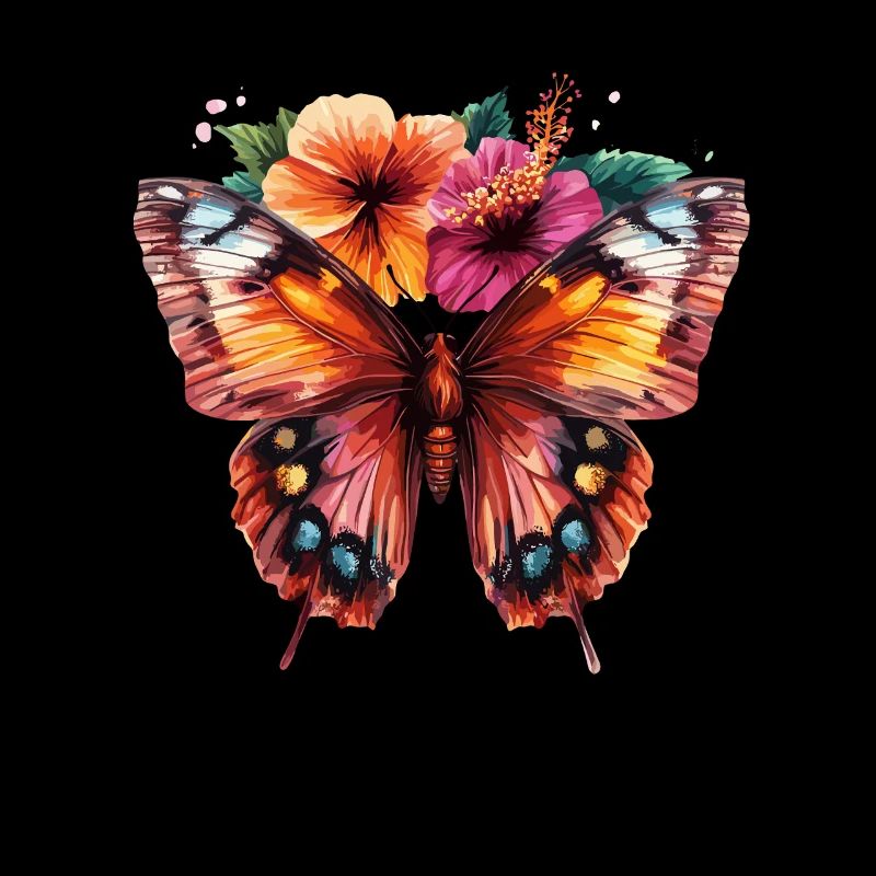 Papillon coloré avec des fleurs