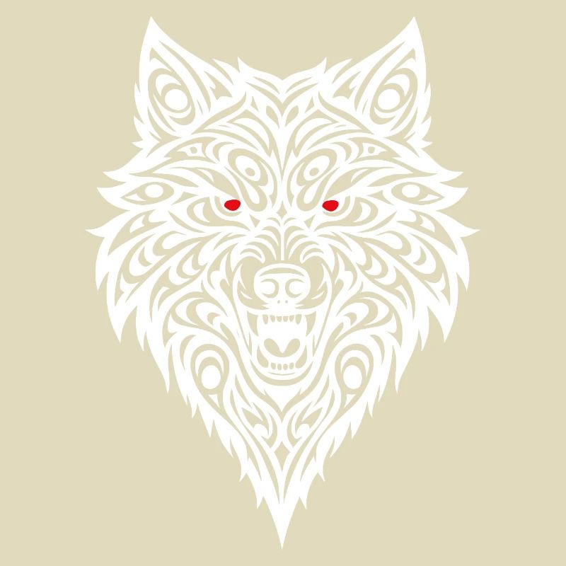 Embossed wolf head with tribal pattern