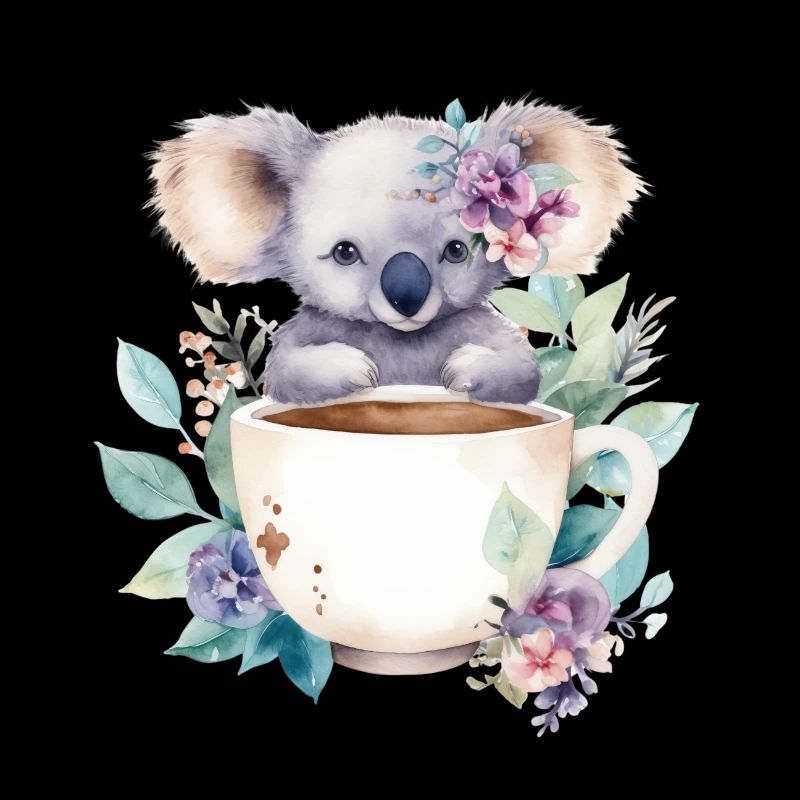 Koala mignon avec des fleurs dans une tasse