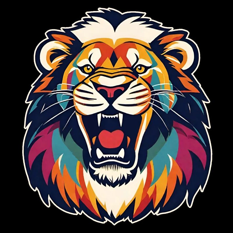 Roaring lion in cool retro style