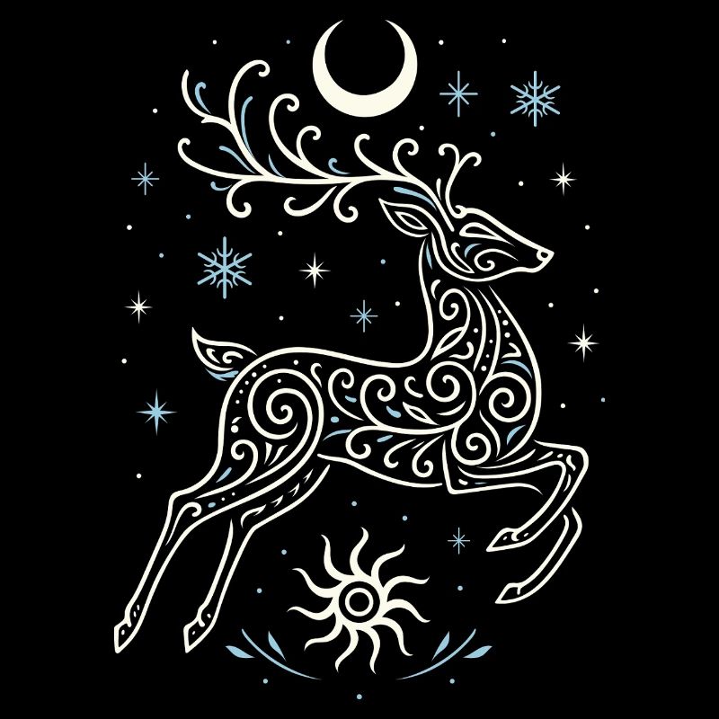 Springender Yule Hirsch mit Sonne & Mond