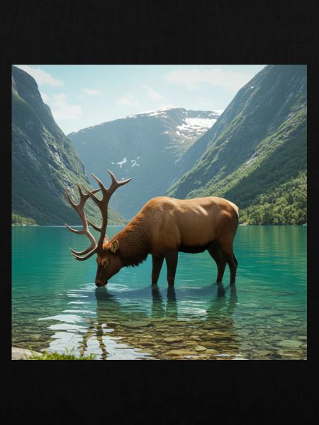 Alpenhirsch am ruhigen See