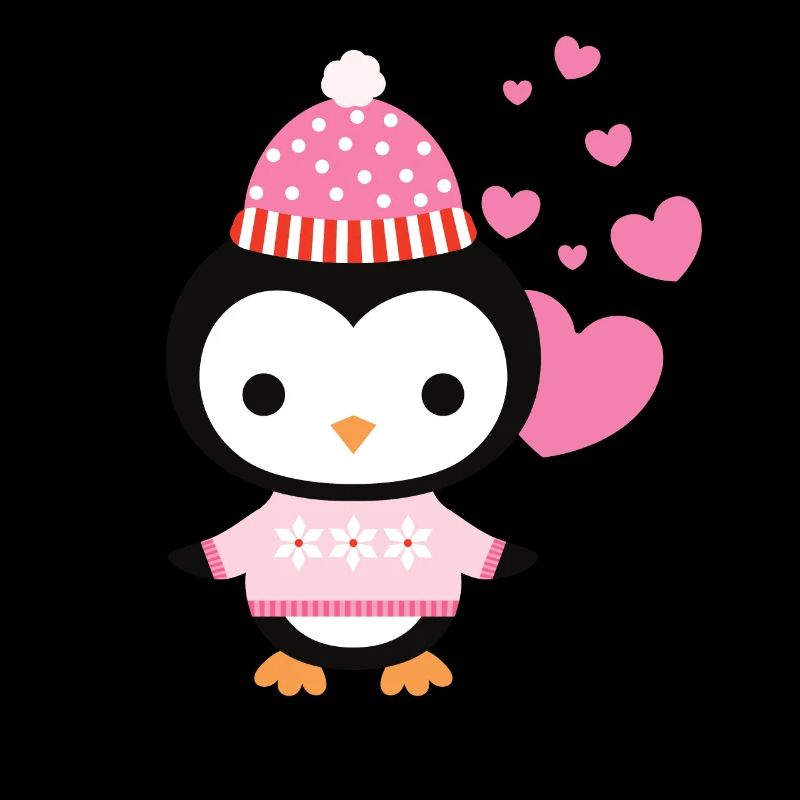 Süsser Pinguin mit Herzen feiert die Liebe