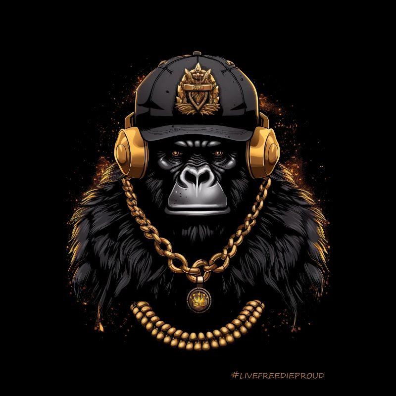 DJ MONKEY MONKEY AVEC ÉCOUTEURS ET CHAÎNE EN OR