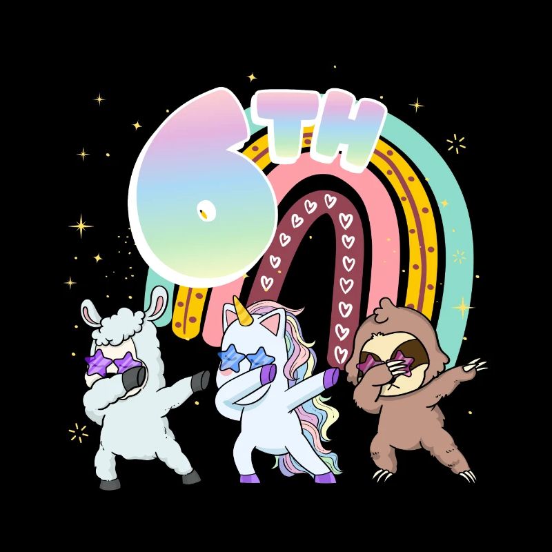 6th Birthday Dabbing Llama Unicorn Sloth | 6.