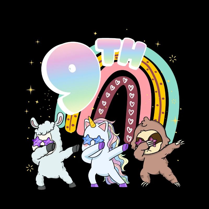 9th Birthday Dabbing Llama Unicorn Sloth | 9.