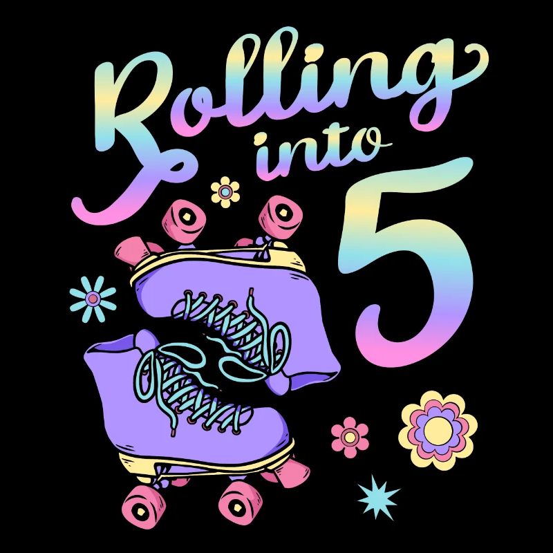 Rolling Into 5 Roller Skaters Floral 5th Year