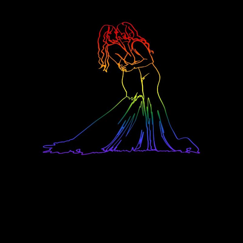 Two Brides Oneline Art - Lesbian Wedding