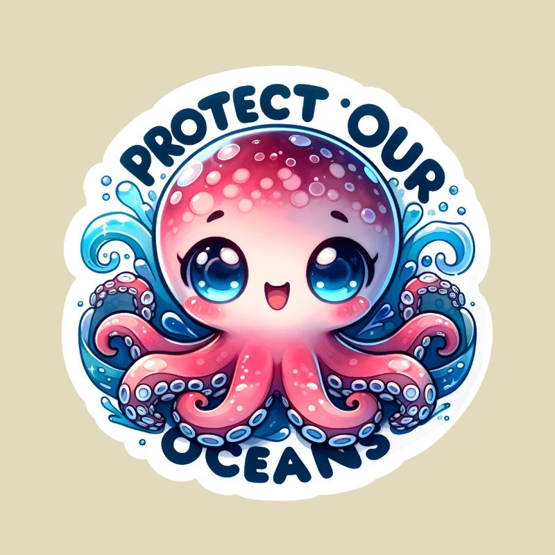 Protect Our Oceans Chibi Cute Octopus Earth Day