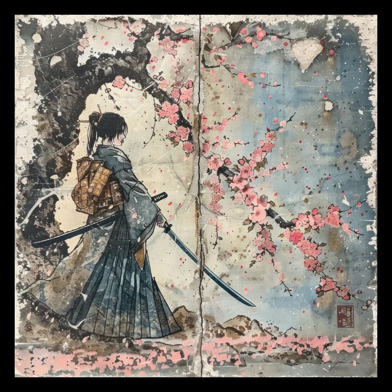 Japanese, Samurai, Cherry Blossom, Art, Ukiyo-E