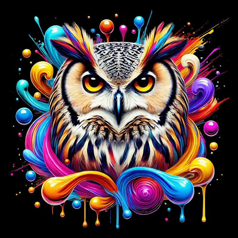 Coole Eule mit bunten Farbklecksen