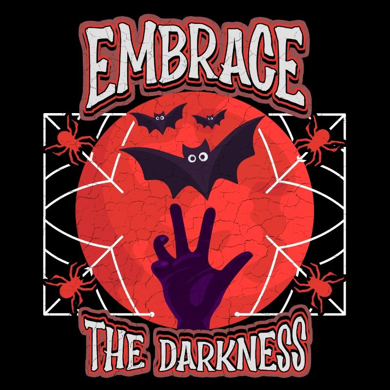 Horror moon with bat and zombie hand, saying