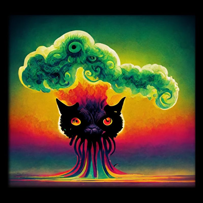 Cathulhu rising from a nuclear cloud