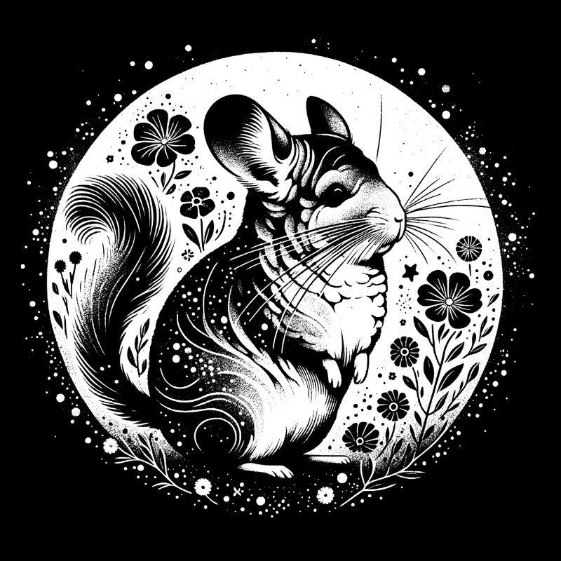 Chinchilla avec lune et fleurs