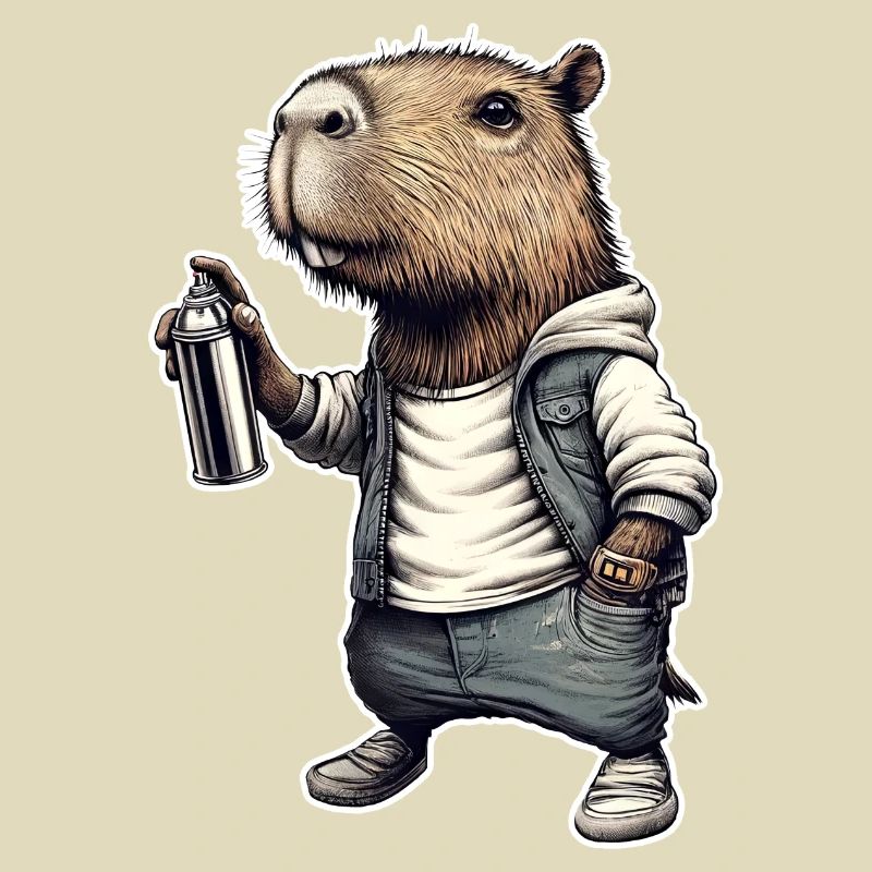 Capybara sprays graffiti