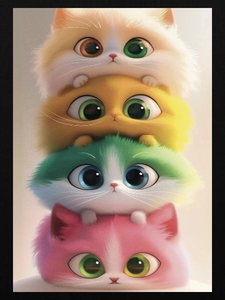 Gestapelte Regenbogen-Plüschkatzen
