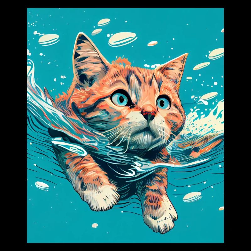 Chat roux nageant dans l’eau