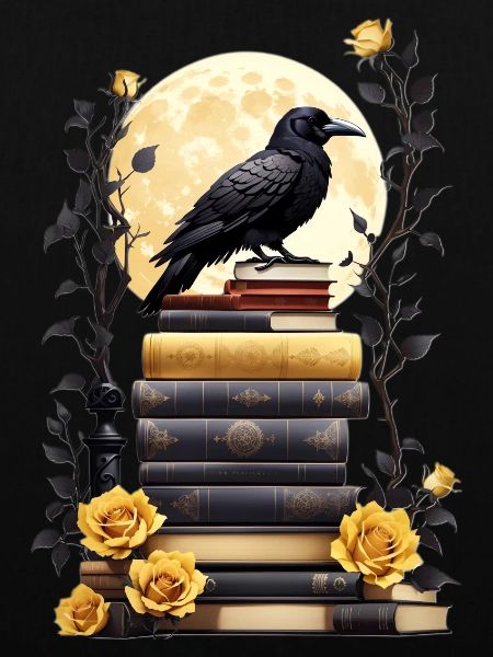 Bücherstapel mit Rabe