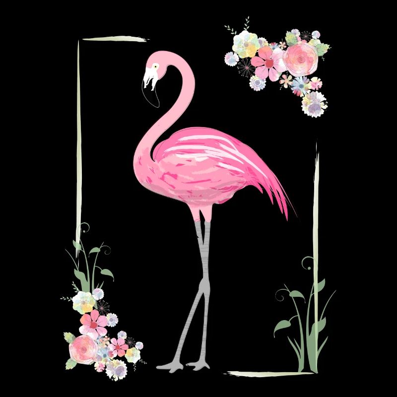 Flamingo with flowers framing