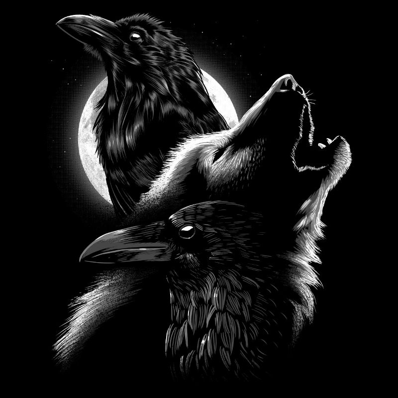 Wolf mit Krähen