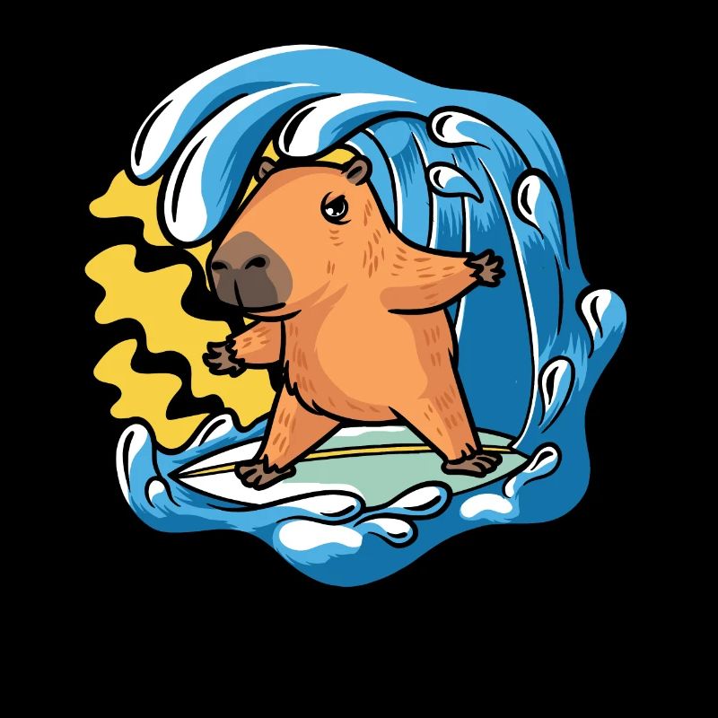 Capybara Rodent Surfer Surf Waves
