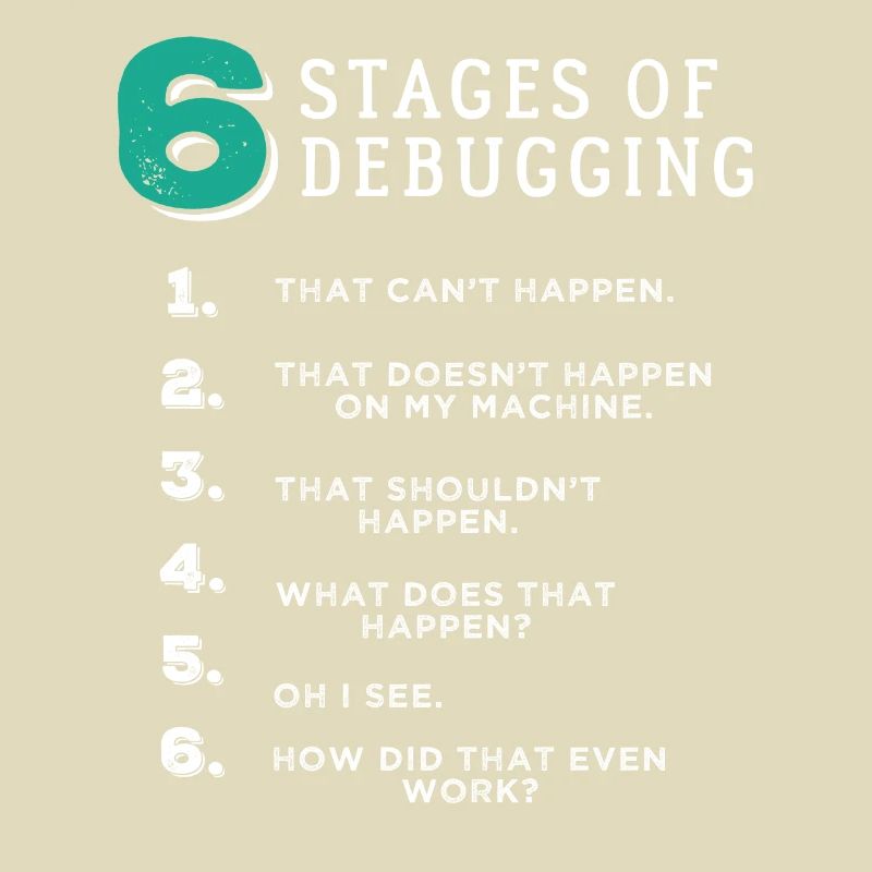 6 Stages of Debugging T-Shirt Bug Coding Computer