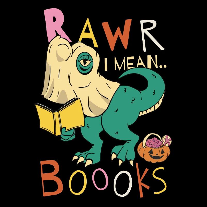 Reading Teacher Halloween T-rex Ghost With Book