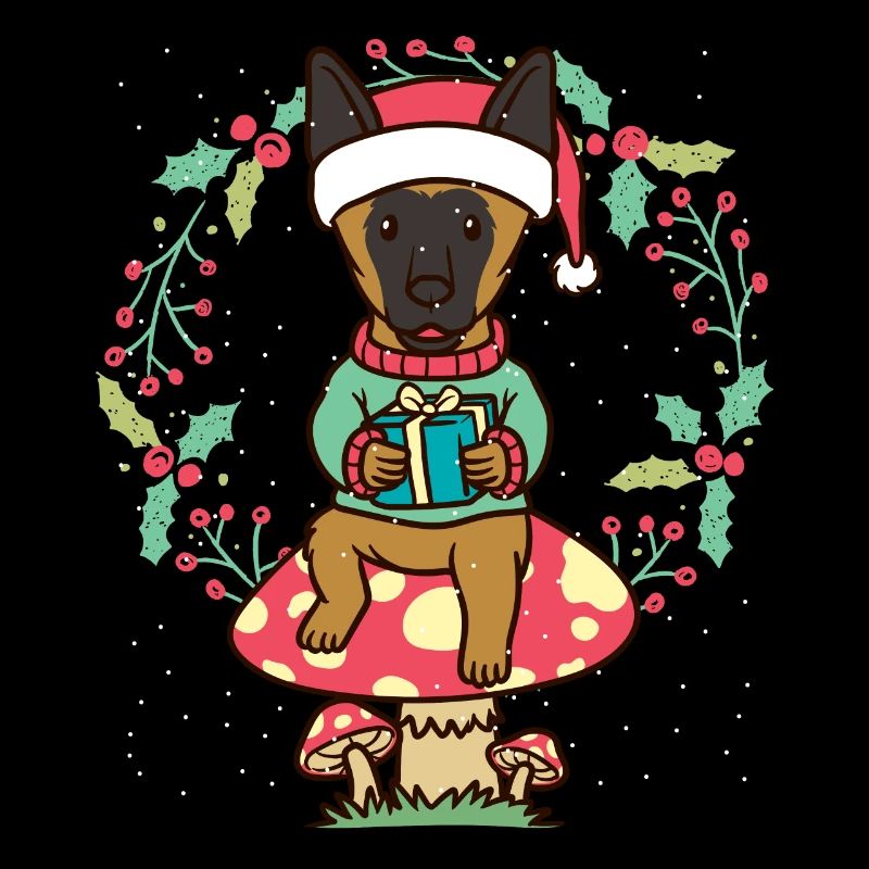 Malinois Hund Mechelaar Auf Pilz Weihnachtskranz