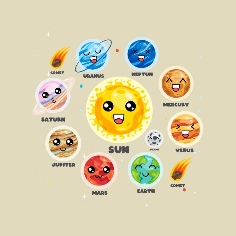 Solar System Planets Science Cute Realistic Space