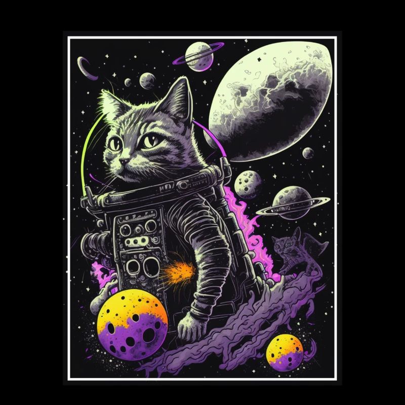 Cat Space Astronaut Space Neon Rockets