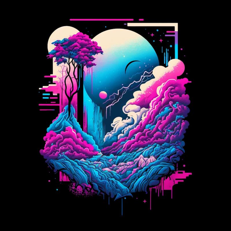 Vaporwave Paysage abstrait Moon Tree
