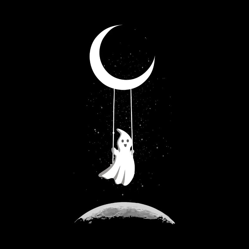 Ghost On Moon Swing Halloween