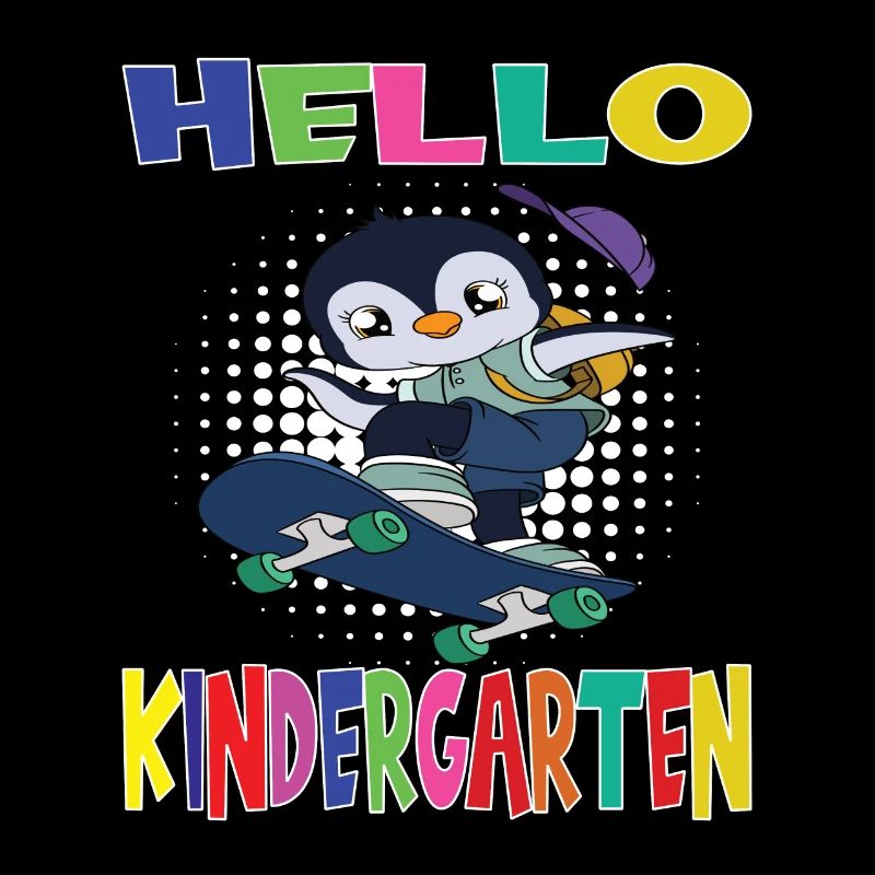 Hello Kindergarten Skateboarding Penguin