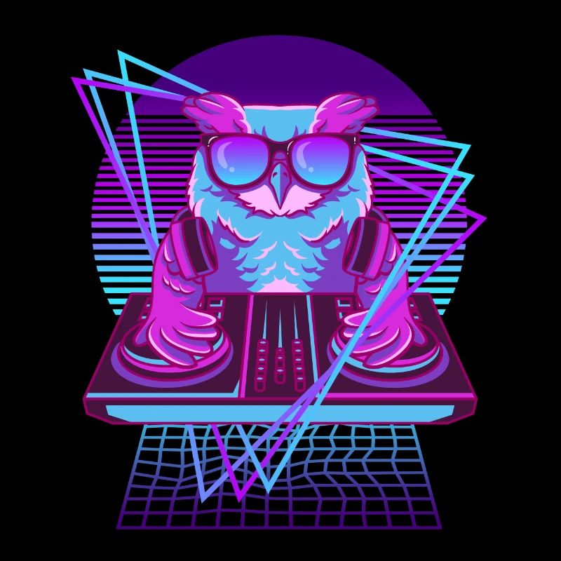 Vaporwave Eule DJ Pult Eule