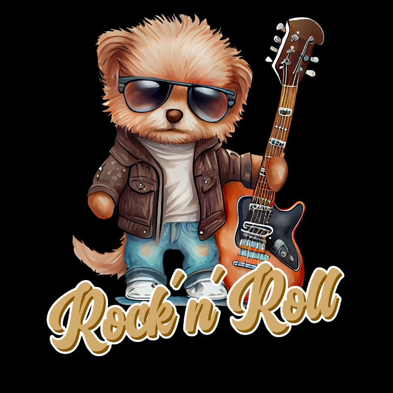Lustiger Hund mit E-Gitarre Rock 'n' Roll