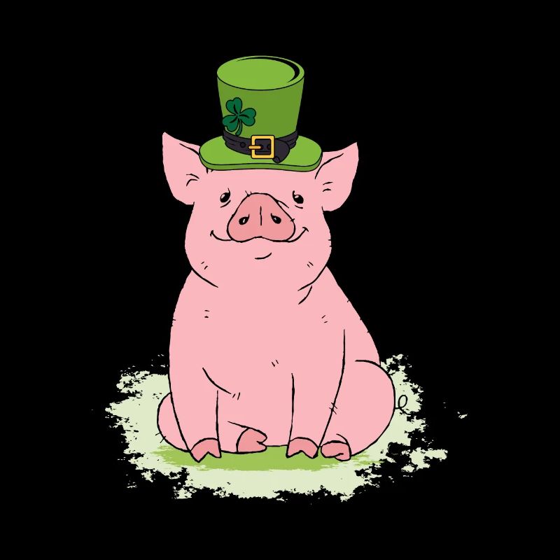 Cochon chanceux avec haut-de-forme et trèfle