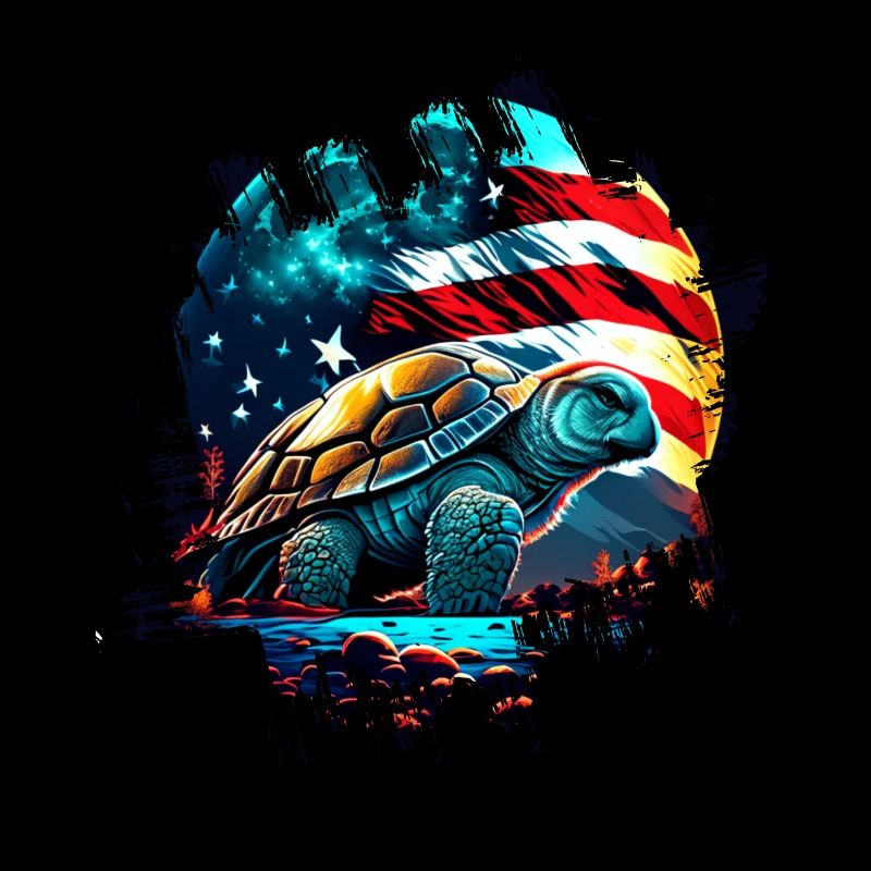 America turtle under Moon with American Flag