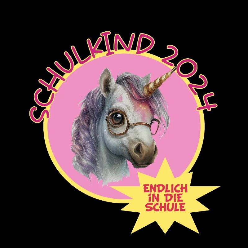 Schulkind 2024 endlich Schule Einhorn mit Brille