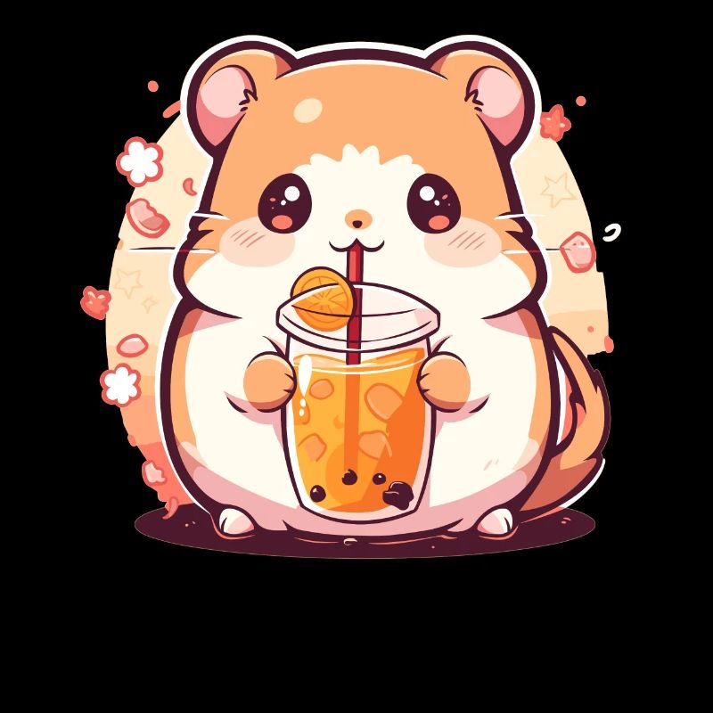 Kawaii Hamster Drinks Boba Bubble Tea Chibi