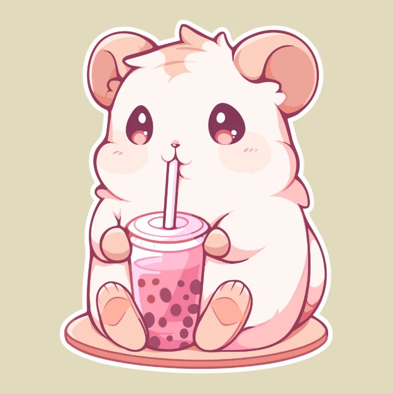 Kawaii Hamster Drinks Boba Bubble Tea Chibi