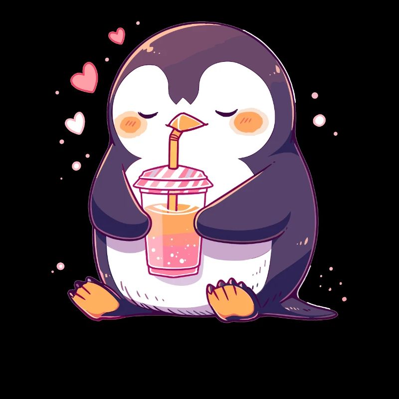 Kawaii Penguin Drinks Boba Bubble Tea Chibi