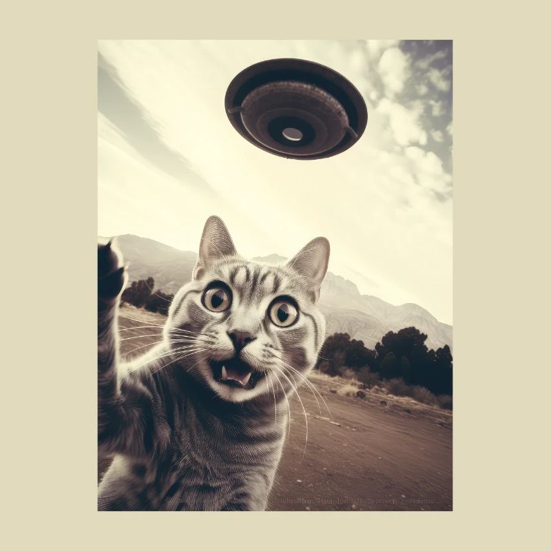 Selfie de chat drôle avec UFO Classique Sci-Fi