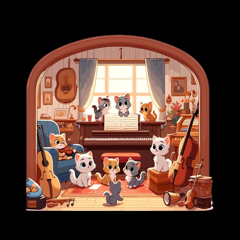 Kitten playing with instruments