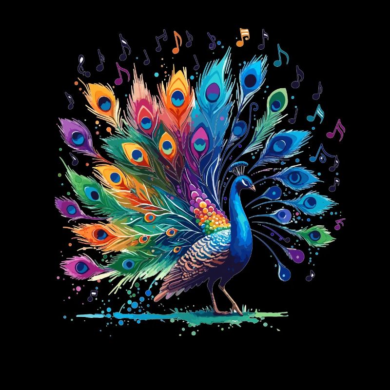 Peacock with musical notes as tail feathers