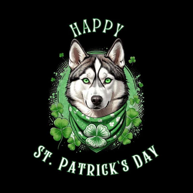 Chien husky avec Bandana de trèfle vert St. Patrick’s