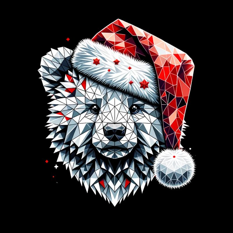 Polygon Art Polar Bear Santa Hat Original