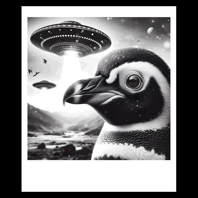 Penguin Sci-Fi Funny Graphic Selfie with UFOs Weir